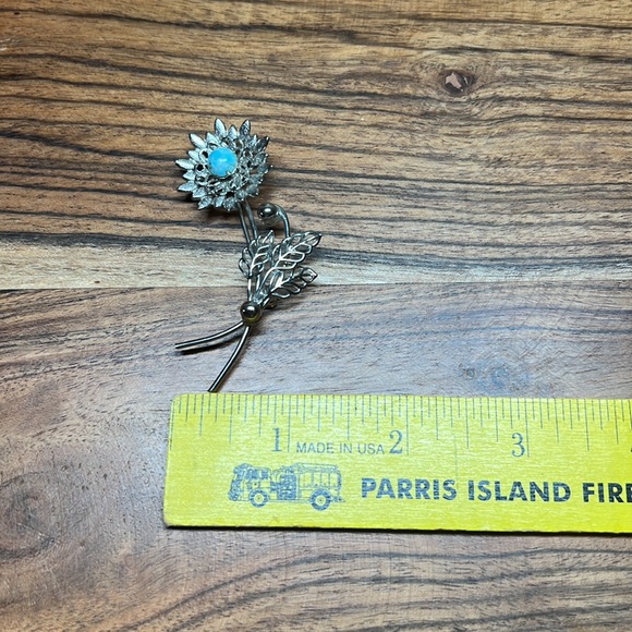 Vintage Costume Silver-tone Blue Flower Brooch - Picture 16 of 17